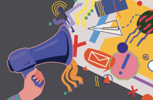 schedule content image of person holding a megaphone with lots of symbols coming out of it